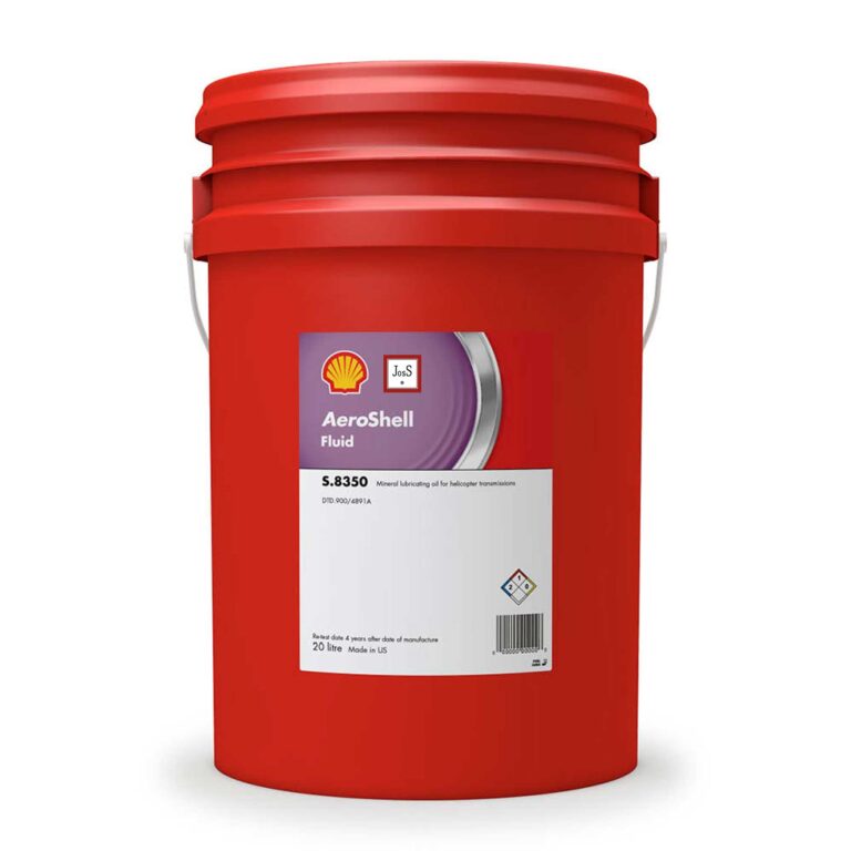 AeroShell Fluid S.8350 is an SAE 90 mineral-based extreme pressure gearbox oil formulated for helicopter rotor gears and drive systems operating under high load and low speed.