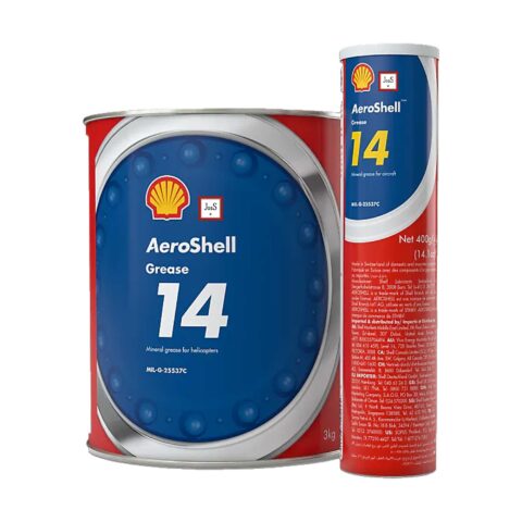 AeroShell Grease 14 is a calcium soap-thickened mineral oil-based helicopter grease designed for main and tail rotor bearings, offering superior anti-fret, water resistance, and corrosion protection in extreme operating conditions.