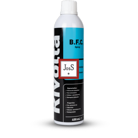 RIVOLTA B.F.C. Spray is a biodegradable active foam cleaner designed for universal use on water-resistant surfaces to remove oily, greasy, and particulate contaminations, including applications in food, pharmaceutical, and feed industries.