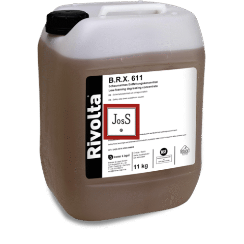 RIVOLTA B.R.X. 611 is a low-foaming, highly active industrial degreasing concentrate suitable for various automated and manual cleaning applications.