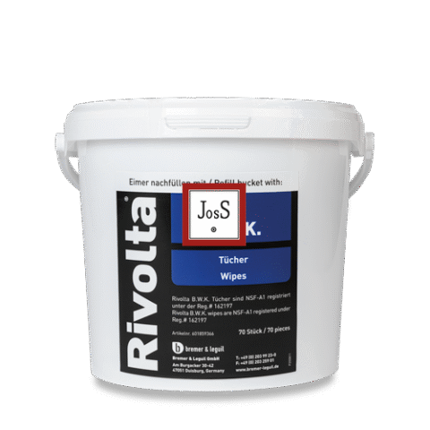 Rivolta B.W.K. Wipes are biodegradable wet wipes made from compostable material for quick and easy cleaning of water-resistant surfaces.