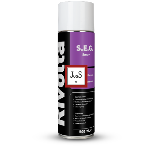 RIVOLTA S.E.G. Spray is a colourless aerosol graffiti remover designed to eliminate lacquer, paint, marker graffiti, and adhesive residues from smooth, solvent-resistant surfaces.